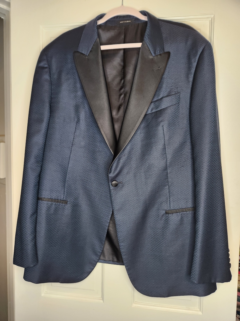 Mens Dinner Jacket Tuxedo Emporio Armani Navy Satin-Lapel Super 130's Wool